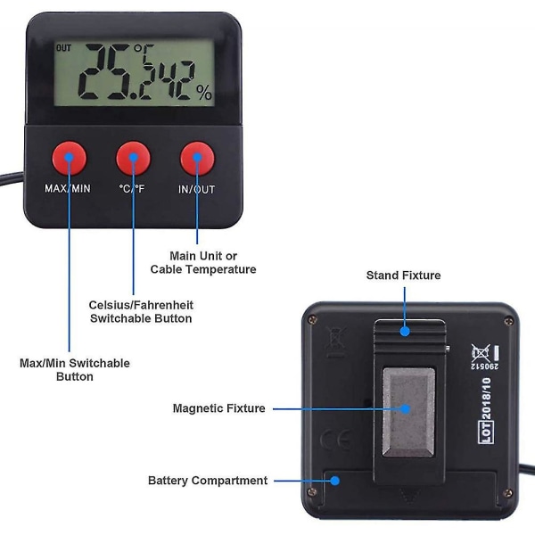 Digital termometer LCD-hygrometer temperatur- och luftfuktighetsmätare för husdjur Inkubator, tank Digital spårad termometer