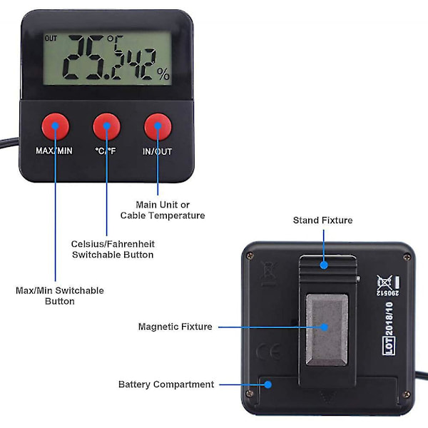 Digitalt termometer LCD-hygrometer temperatur- og fugtighedsmåler til kæledyr Kuvøse, tank digitalt sporet termometer