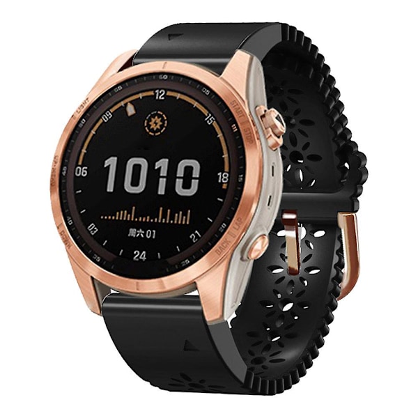 Til Garmin Fenix 7S/6S Pro/5S Plus/Instinct 2S Udhullet Blomstermønster Silikone Urrem Justerbar Hurtigudløsning Blød Rem Udskiftning Black