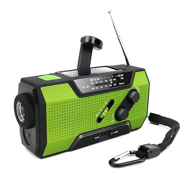 Vattentät Am/fm/noaa Handvev Radio för nödsituationer utomhus Solar Ficklampa Am / Fm / Wb Radio 2000mAh Green