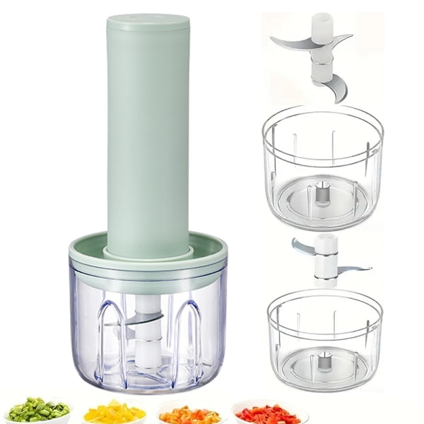Bærbar USB genopladelig grøntsagsskærer med 3 blade (100 ml, 250 ml, grøn)