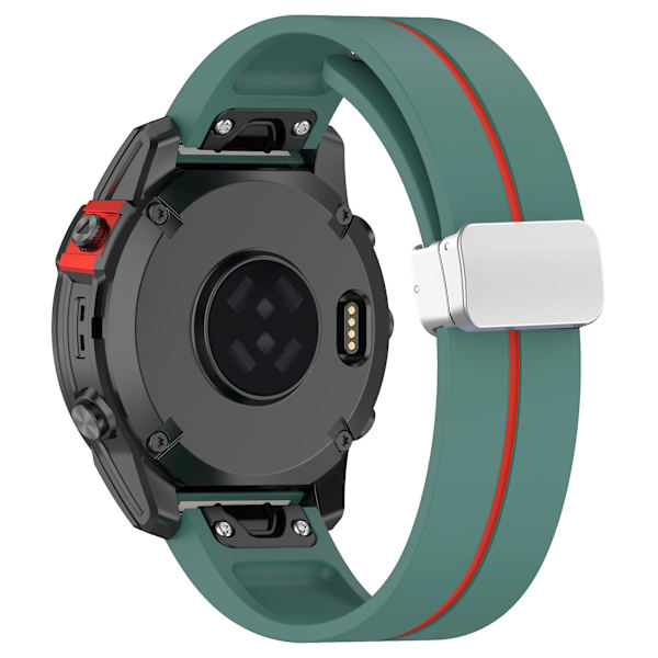 Hopeinen solki silikoniranneke 26mm ranneke Garmin Tactix 7 Pro / Fenix 7x/6x/6x Pro/5x Plus Olive Green Red