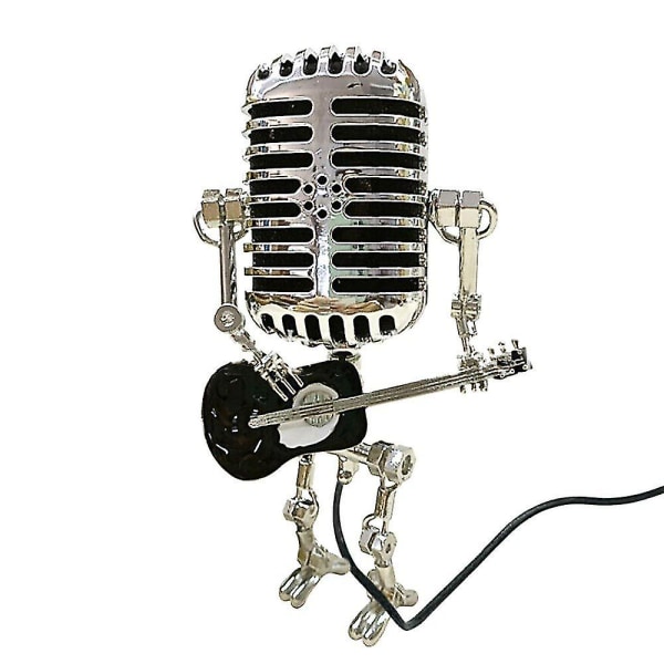 USB retro stil mikrofon robot lampa håller gitarr med ljus vintage heminredning Black