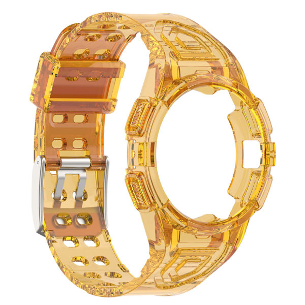 Silikone Watch Band Udskiftningsrem til Samsung Galaxy Watch4 44mm, med Integreret Urkasse Transparent Orange