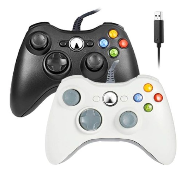 2 stk Black Wired Game Controller Joystick kompatibel med Xbox 360 / XBOX 360 slim / PC Windows 7 10 hvid og sort