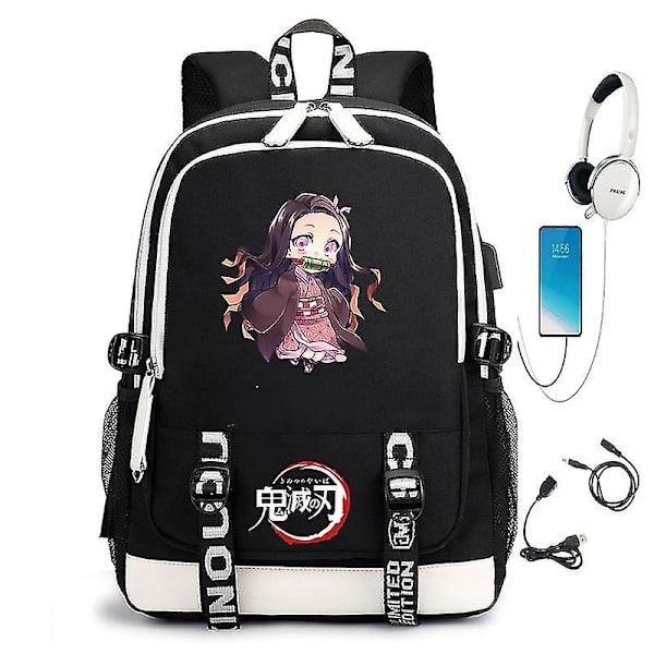 Demon Slayer USB-gränssnitt Student Ryggsäck Datorväska Style 9