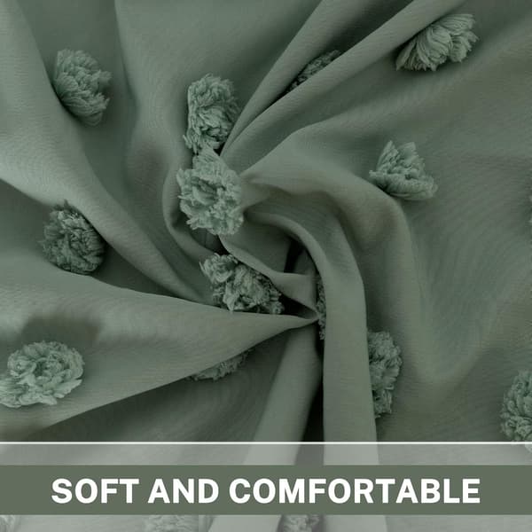 Duschdraperi, 72 x 72 \" Tuftade veckade blompuffar texturerade med krokar Green