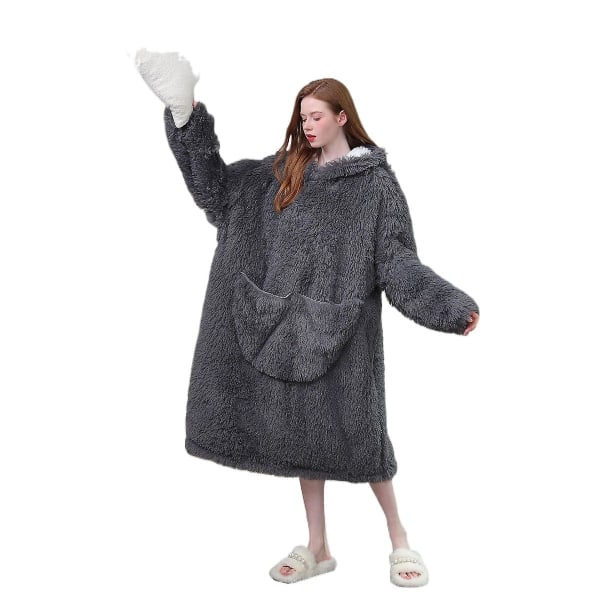 Pullover Hooded Plys Lazy Clothes Tykket varmt hjemmetøj Grey