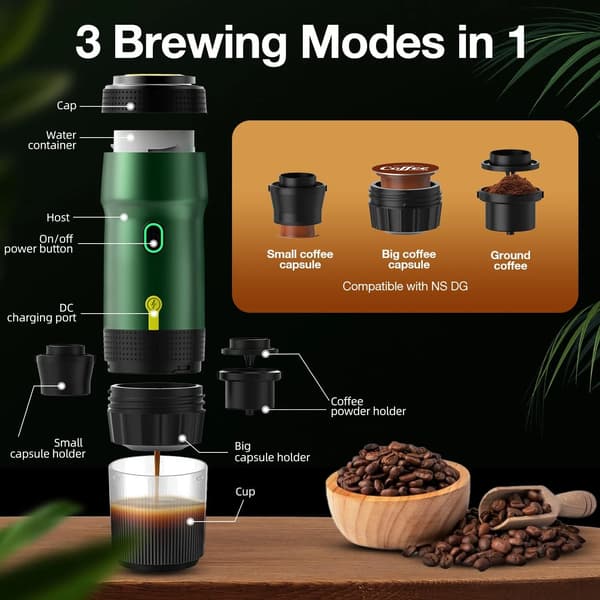3-i-1 USB Bærbar Kapsel Espressomaskine (Sort) Black