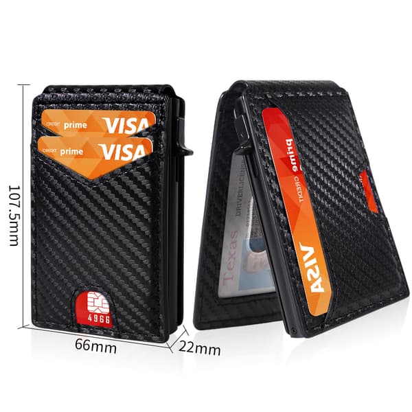 Rfid Blokerende Kulfiber Pop-Up Kortholder, Med Pengeclips & ID-Vindue Brown