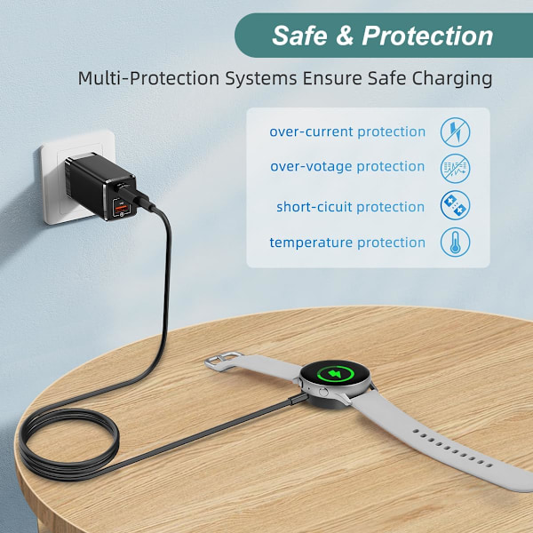 Oplader til Samsung Galaxy Watch 6/6 Classic/5/5 Pro, Galaxy Watch 4/3/Active 2/Active opladningskabel med aluminiumscover (USB-C)