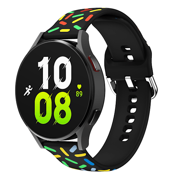 20mm urrem til Samsung Galaxy Watch6 / Watch6 Classic / Watch 5 Pro / Watch4 Classic, mønstret silikonearmbånd Black Rainbow