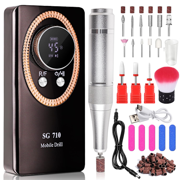 Elektrisk Nagelborr Professionell 45000Rpm Kit, Portabel Poleringsset Med 13 I 1 Bits Kit Svart