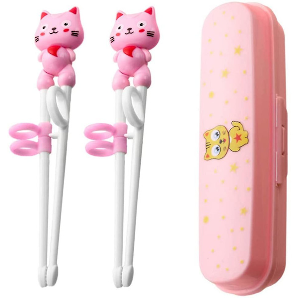 Spisepinde til børn, 2 par træningspindehjælpere Pink