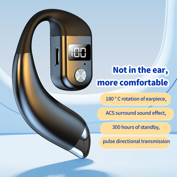 Open-Ear Bluetooth-headset med LED-display, ENC-brusreducering Black