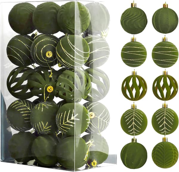 Julekuler 30 stk, 6 cm flokkede julekuler Sage Green Velvet