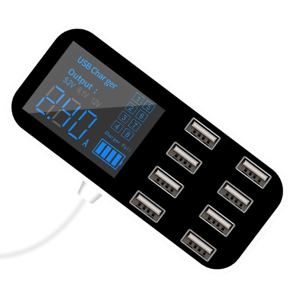 Rask billader 8 porter multi usb lcd skjerm telefonlader 12v batterilader usb hub