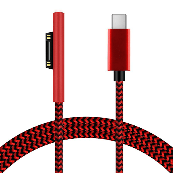 Type C-tilkoblingskabel for lading av Microsoft Surface Pro 7/6/5/4/3 15v 3a Red