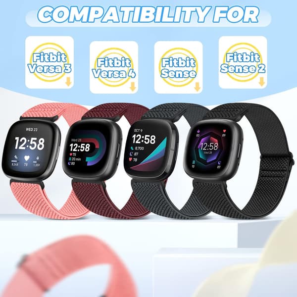 Elastisk klokkereim for Fitbit Versa 4/Versa 3 - Justerbar nylon (2-pakning)