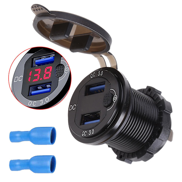 12-24v Dubbel USB Qc3.0 Laddare Uttag Med Voltmeter Brytare För Marin Båt Rv Red