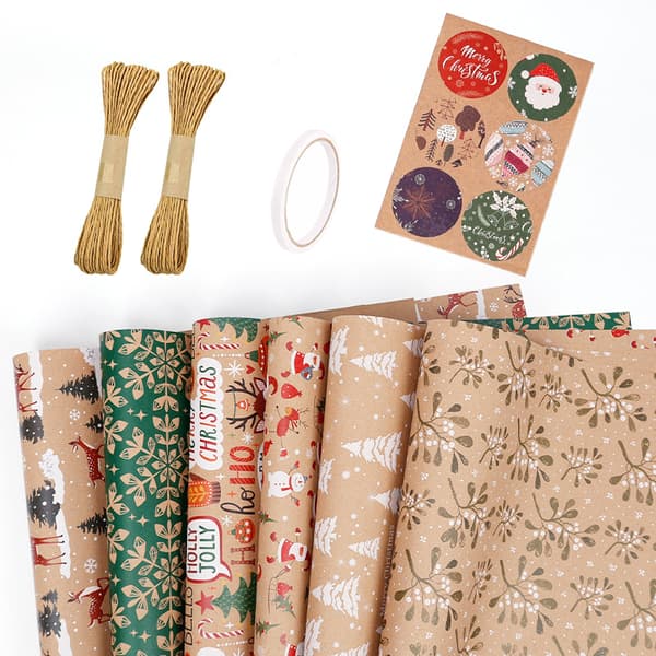 Presentpappersset - 6 ark jul för vinterhelg jul, 70 * 50 cm (07)