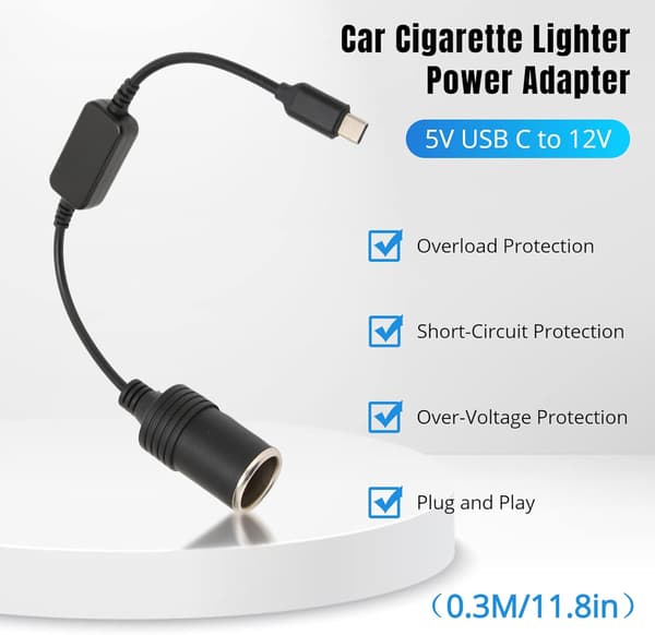 5V USB C-port til 12V bilcigarettænderstik hun