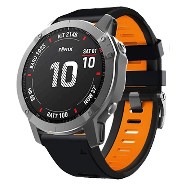 Kaksiväriranneke Garmin Fenix 7 / Forerunner 965 / 955 / 945 / 935 -pehmeä silikonihihna Black Orange