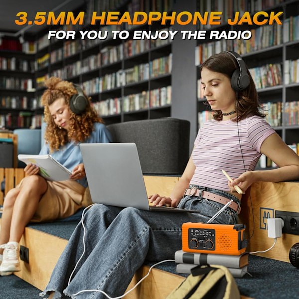 AM/FM/NOAA Soldriven Vevradio 2000mAh med Belysning och SOS-larm (Orange)