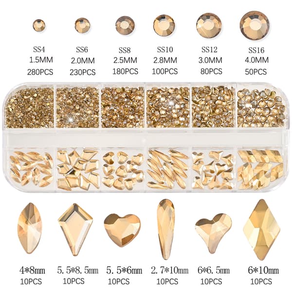 Neglekunst Rhinestone, 3D Krystall Flatback Edelsten, Flere Former Størrelser Gold