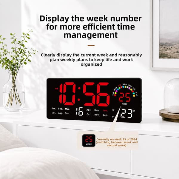 LED Digitalur med farverig RGB-ugedag, ugenummer og temperatur Red