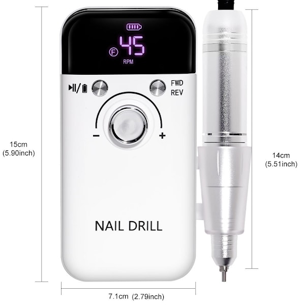 Professionell Nagelpolerare 45000 Varv/Min, 2000Mah Elektrisk Nagelfil, Kraftfull Nagelfil Svart