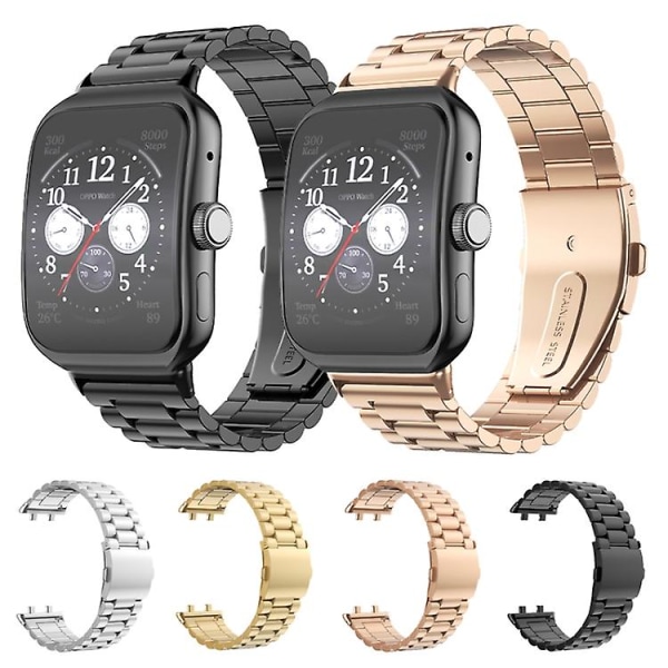 Til Oppo Watch 3 Pro 3-perlet fladt spænde i rustfrit stål urbånd STH Gold