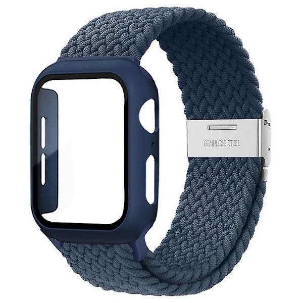 Punottu solosilmukka Apple Watch rannekkeelle 44mm 40mm 45mm 41mm 42mm 38mm case+ hihna Nylon joustava rannekoru Iwatch Serie 3 5 6 Se 7 8 41mm series 7 8 Abyss blue
