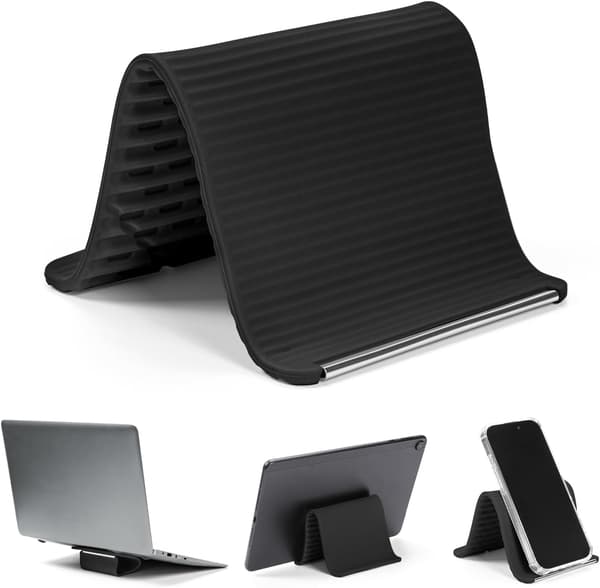 Bærbar foldbar silikone telefonholder, frit formbar (sort)