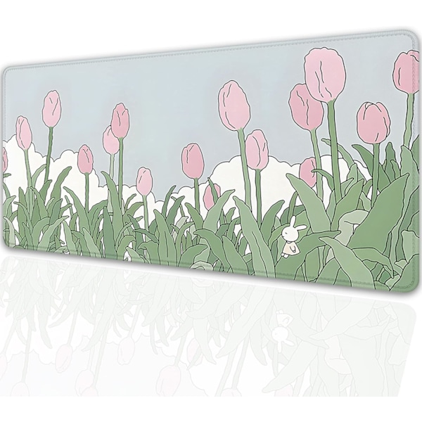 Grønt Blad Stor Spillmusematte, Søt Tegneserie Katte Skrivebordsmatte (300 X 700 X 2 Mm)