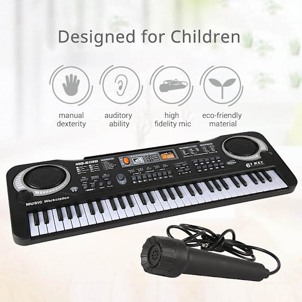 61 tangenter Elektronisk Orgel Usb Digital Keyboard Klaver Musikinstrument Børnelegetøj med mikrofon Black