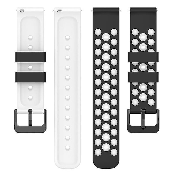 Til Samsung, Huawei, Huami, Polar Universal Watch Band 20mm Watch Strap med Multi Round Holes Black White C Samsung Galaxy Watch4