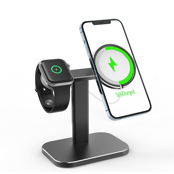 2 in 1 Metalliteline Iwatch-puhelimelle 12/pro/pro Max/mini Langaton laturi Black
