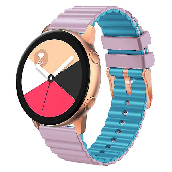Vaakasuuntaiset raidat -ranneke Samsung Galaxy Watch6:lle / Watch6 Classicille / Watch 5 Prolle / Watch4:lle, kaksiväriset 20 mm silikonirannekkeet Baby Blue Light Purple