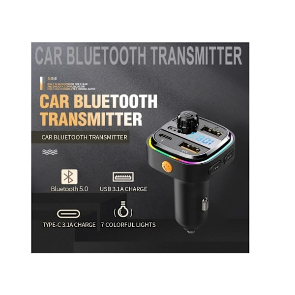Bluetooth-sovitin Langaton Kaksois-USB Autolaturi Stereo MP3-soitin Värikkäät Valot FM-modulaattori Valkoinen