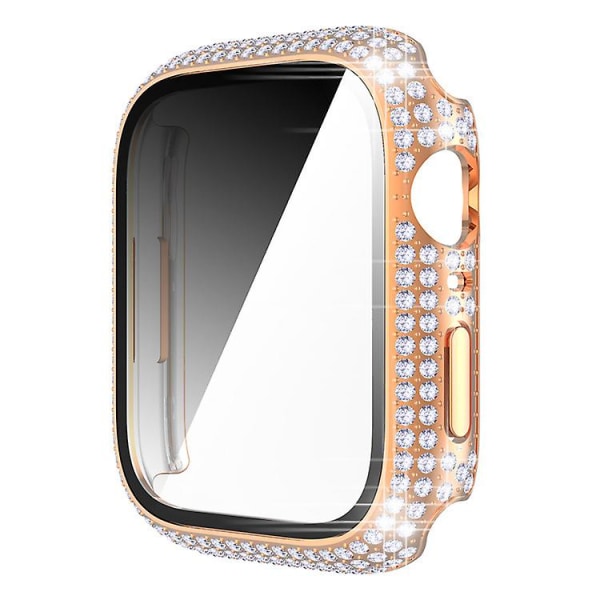 Deksel For Apple Watch Case 45 mm 41 mm 40 mm 44 mm Tilbehør Diamant skjermbeskytter herdet glass Iwatch Series 7 3 4 8 5 6 Se 41mm series 7 8 rose gold