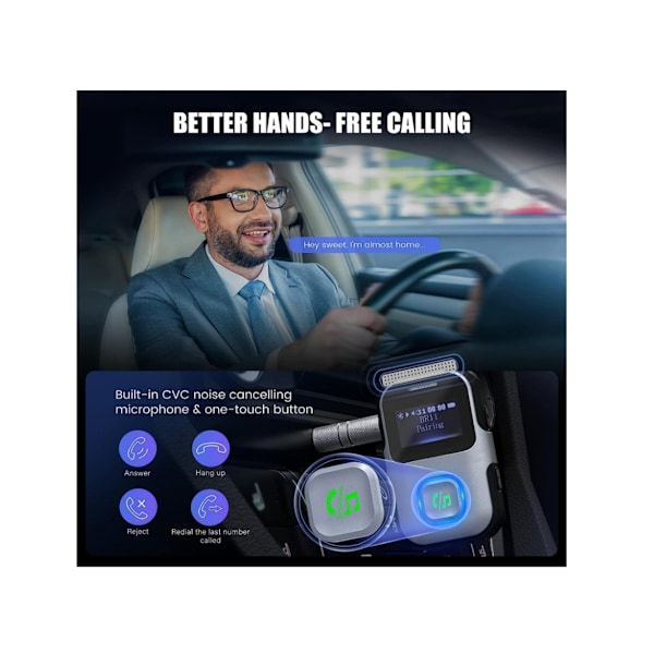 Bluetooth 5.0 Receiver med LCD-display Bluetooth Aux Adapter til bil med støjreducerende mikrofon Trådløst bilsæt Receiver fra