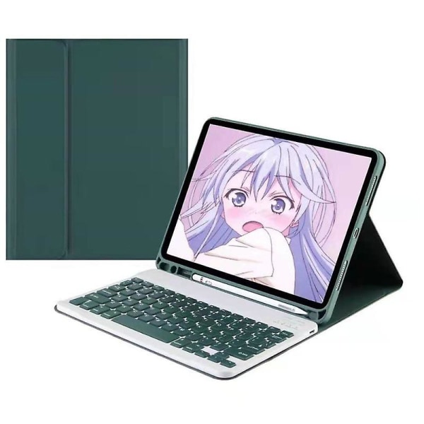 Bluetooth Tastatur Taske Til Ipad Aftageligt Slim Cover Indbygget blyantholder dark green 10.2 inch