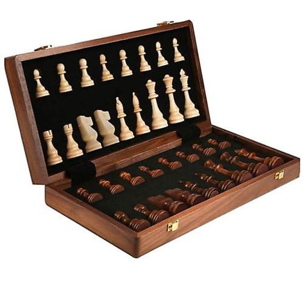 Puinen set 45 cm suuri kokoontaittuva shakkilautapeli, 2 ylimääräistä kuningatarta