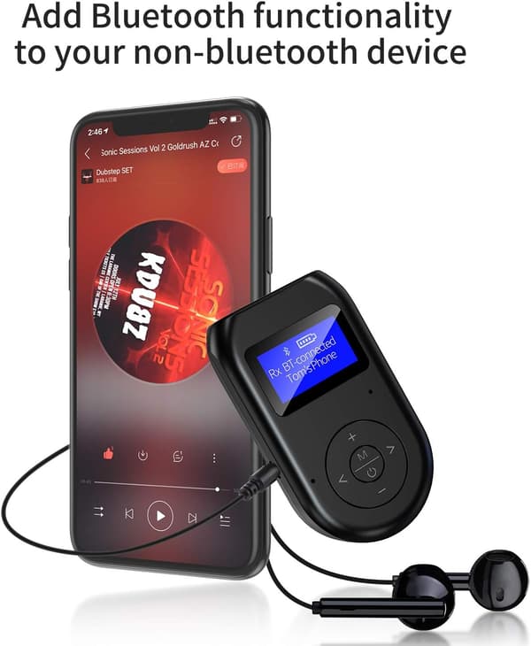 4-i-1 Bluetooth-mottaker med skjerm, lav latens Bluetooth 5.0 lydadapter