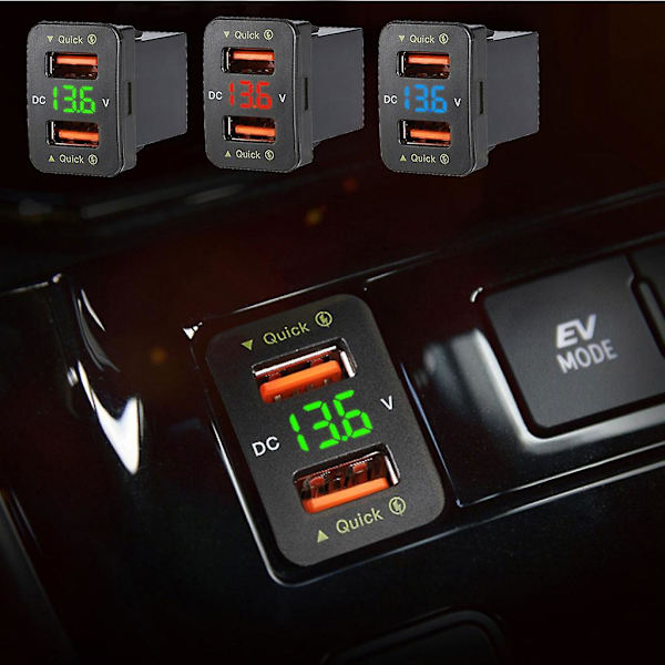 Mini Rask Auto Lader Hurtiglading Dual Port Led Voltmeter Socket Usb Lader Blue