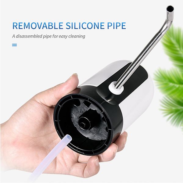 Vattenflaskpump, inloppsrör, utloppsrör, USB laddningskabel, engelsk manual
