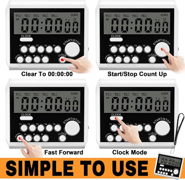 5-i-1 Smart Køkkentimer Med Overdimensioneret Display – 120dB Alarm & Stroboskopblink