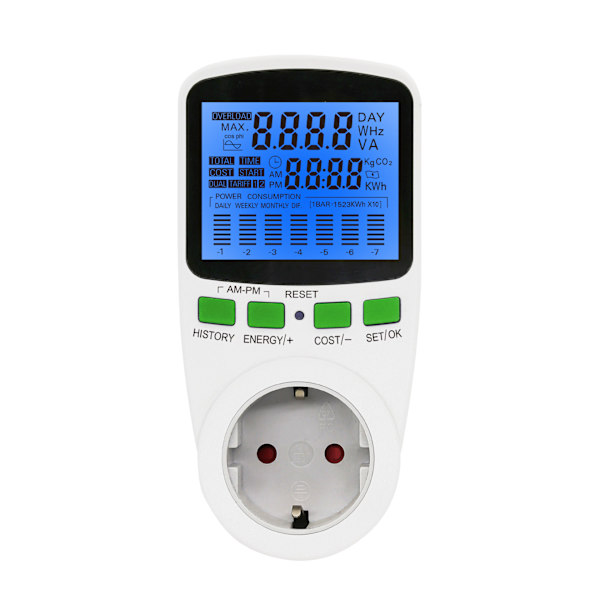 EU Digital LCD Energimåler Wattmeter Wattage Elektricitet Kwh Strømmonitor (Blå)