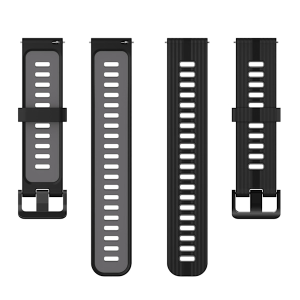 Samsung Galaxy Watch 5 Pro 45mm/Huami Amazfit Bip 3 Pro kaksivärinen 20mm silikoniranneke, urheilullinen rannekoru, jossa raitakuvio Black   Dark Grey